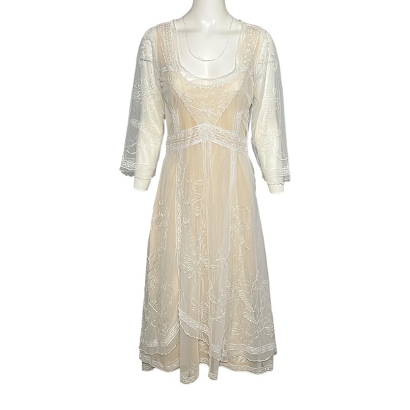 Nataya 40163 Downton Abbey Ivory Peach Tea Party Gown Tulle Dress Size Large NWT - Picture 1 of 15